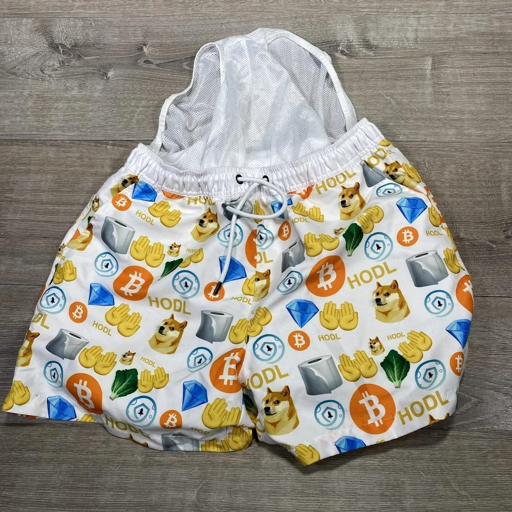 Barstool Sports Swim Trunks Mens Medium‎ Crypto Meme Doge Bitcoin HODL Shorts